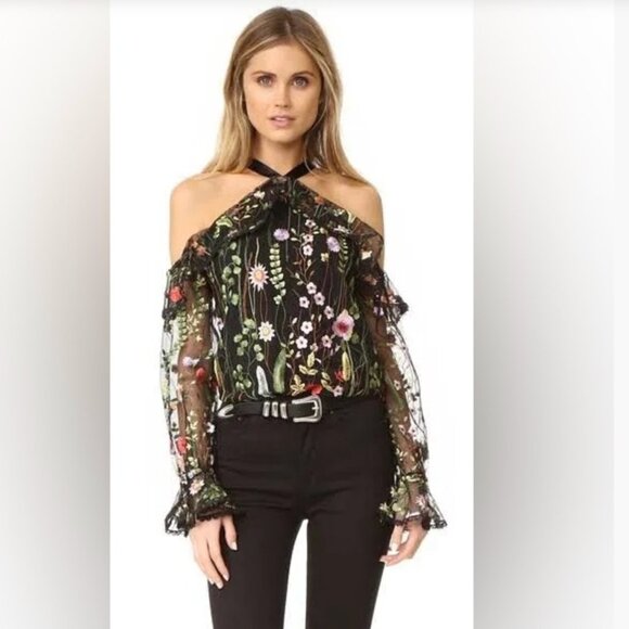 ALEXIS Kylie Black Floral Embroidered Sheer Long Sleeve Blouse Size S - Picture 7 of 11